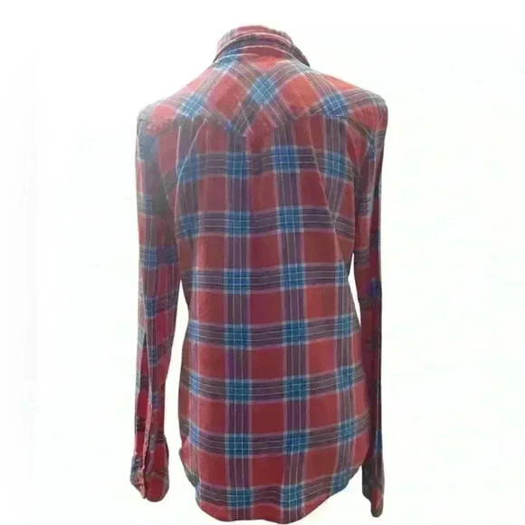 Hollister Long Sleeve Button Shirt Women's S Multicolor Plaid Print Pearl Snap - Picture 2 of 5